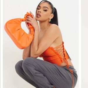 Orange Extreme Ruched Handle Shoulder Bag